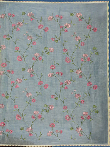 Light Green Floral Embroidered Kota Cotton Saree - Diadem