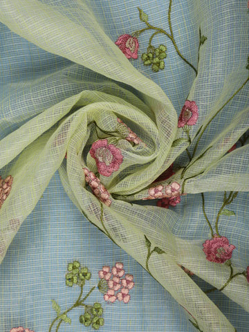 Light Green Floral Embroidered Kota Cotton Saree - Diadem