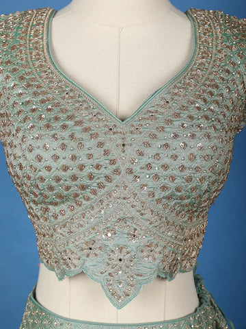 Light Green Floral Embroidered Silk Lehenga for Brides - Diadem