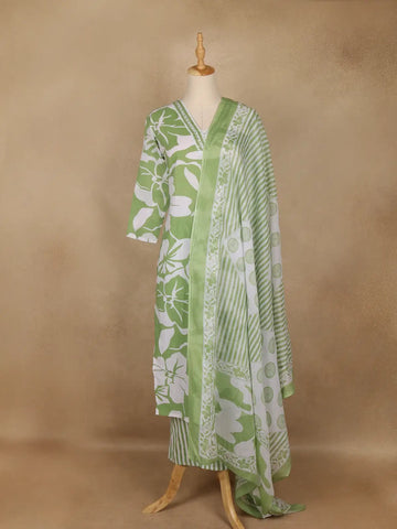 Light Green Floral Printed Cotton Salwar - Diadem