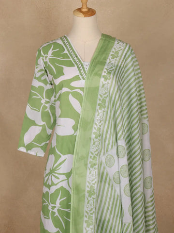 Light Green Floral Printed Cotton Salwar - Diadem