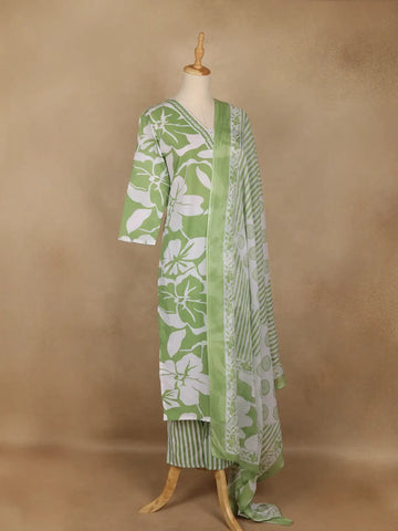 Light Green Floral Printed Cotton Salwar - Diadem