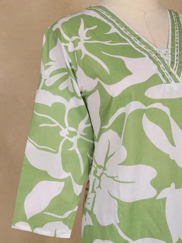 Light Green Floral Printed Cotton Salwar - Diadem