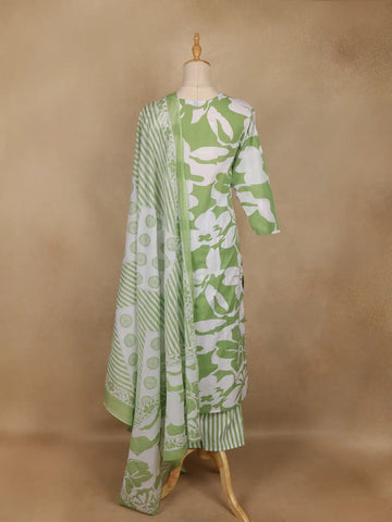 Light Green Floral Printed Cotton Salwar - Diadem