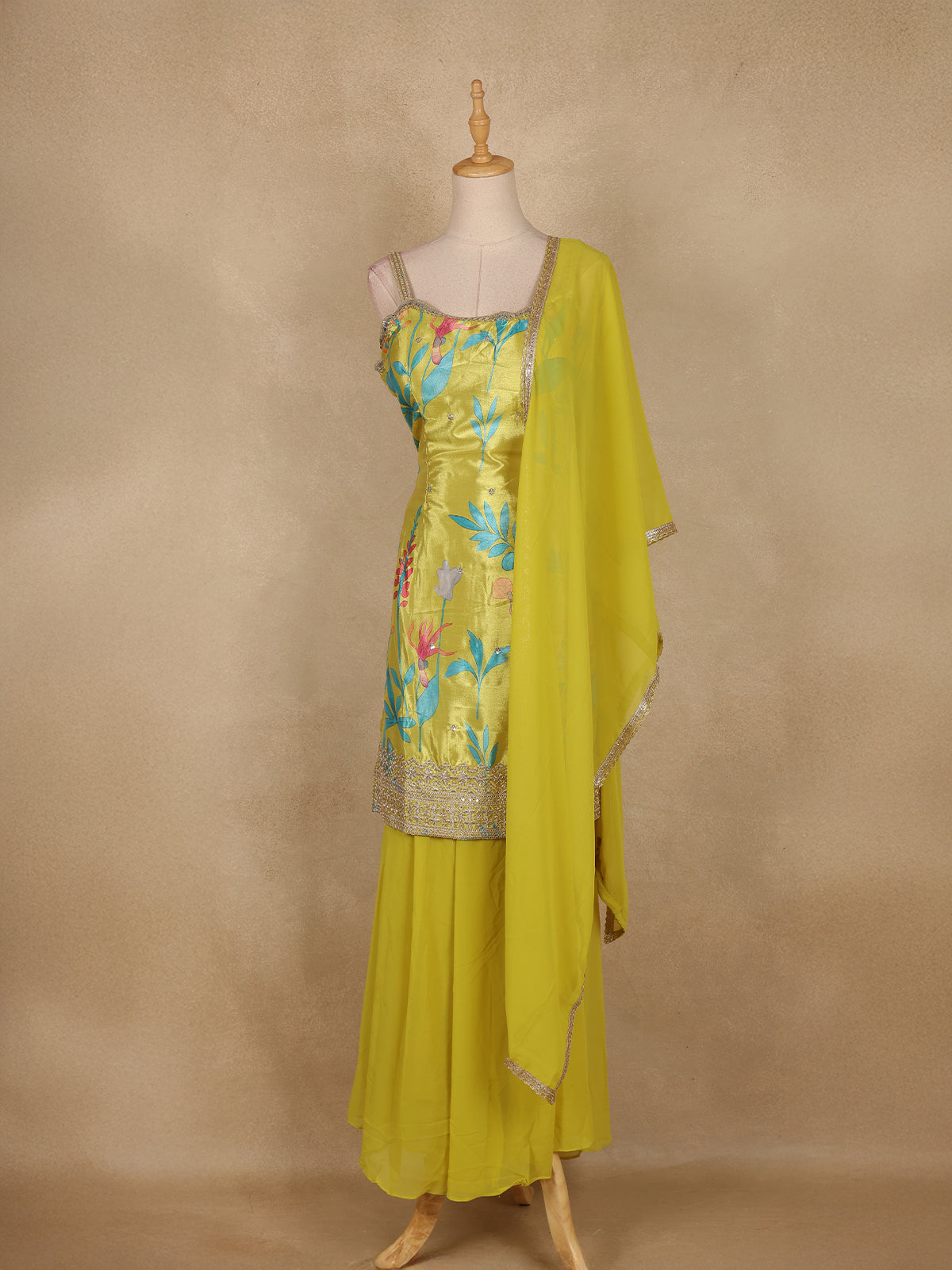 Light Green Floral Printed Design Crepe Palazzo Suit
