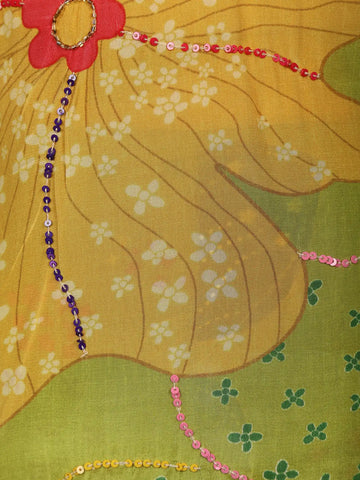 Light Green Floral Printed Synthetic Kaftan Palazzo Suit - Diadem