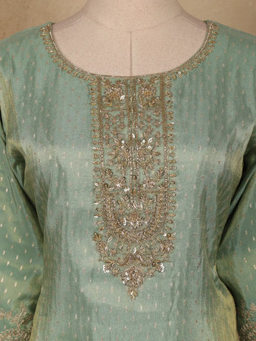 Light Green Silk Salwar Suit With Floral Embroidery - Diadem