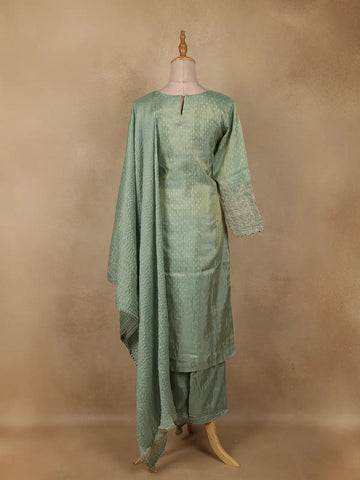 Light Green Silk Salwar Suit With Floral Embroidery - Diadem