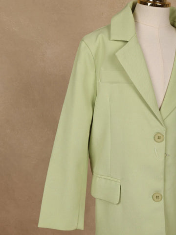 Light Green Solid Single-Breasted Blazer With Flap Pockets - Diadem