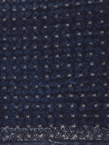 Light Greyish Blue Floral Printed Cotton Saree - Diadem