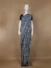 Light Greyish Blue Floral Printed Cotton Saree - Diadem