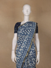 Light Greyish Blue Floral Printed Cotton Saree - Diadem