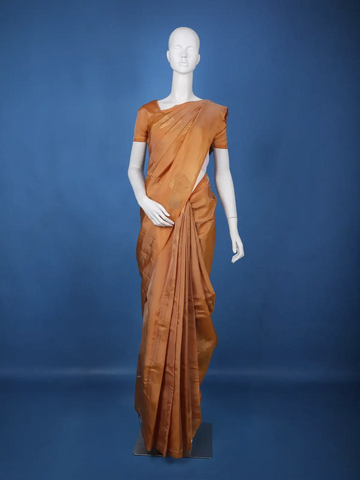 Light Orange Geometric Design Zari Woven Soft Silk Saree - Diadem