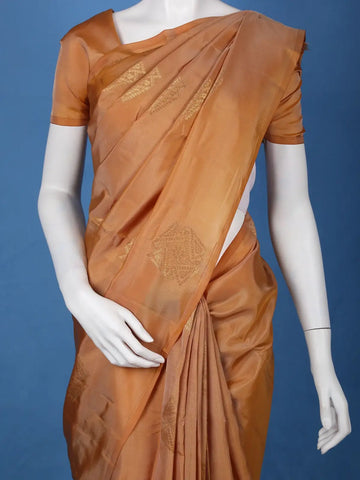 Light Orange Geometric Design Zari Woven Soft Silk Saree - Diadem