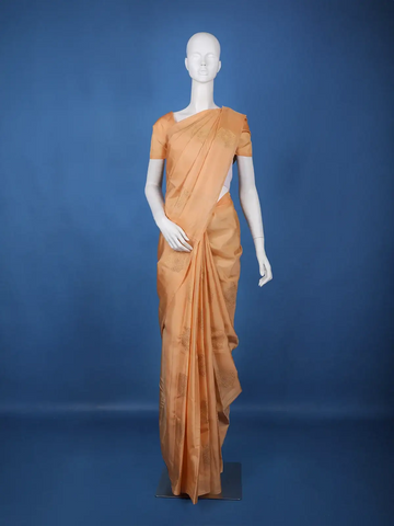 Light Peach Geometric Design Zari Woven Soft Silk Saree - Diadem