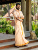 Light Peach Plain Semi Silk Full-Sleeve Shirt with Matching Dhoti Set - Diadem