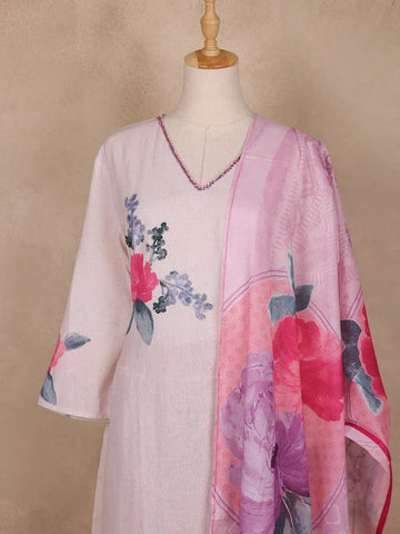 Light Pink Floral Design Cotton Salwar Suit - Diadem
