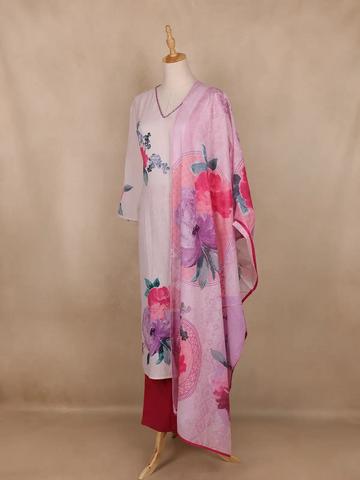 Light Pink Floral Design Cotton Salwar Suit - Diadem
