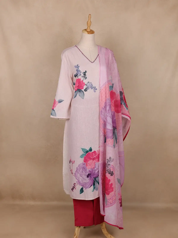 Light Pink Floral Design Cotton Salwar Suit - Diadem
