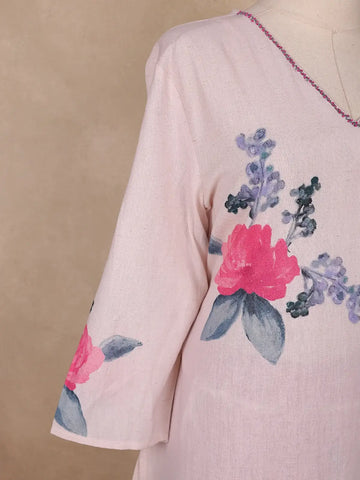 Light Pink Floral Design Cotton Salwar Suit - Diadem