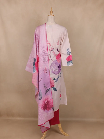 Light Pink Floral Design Cotton Salwar Suit - Diadem