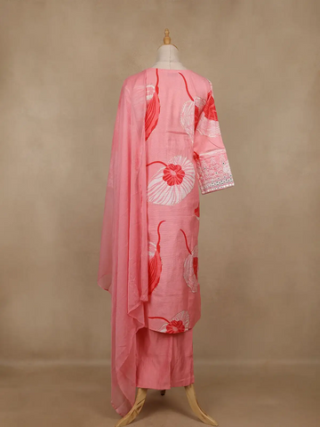 Light Pink Floral Design Cotton Salwar Suit With Dupatta - Diadem
