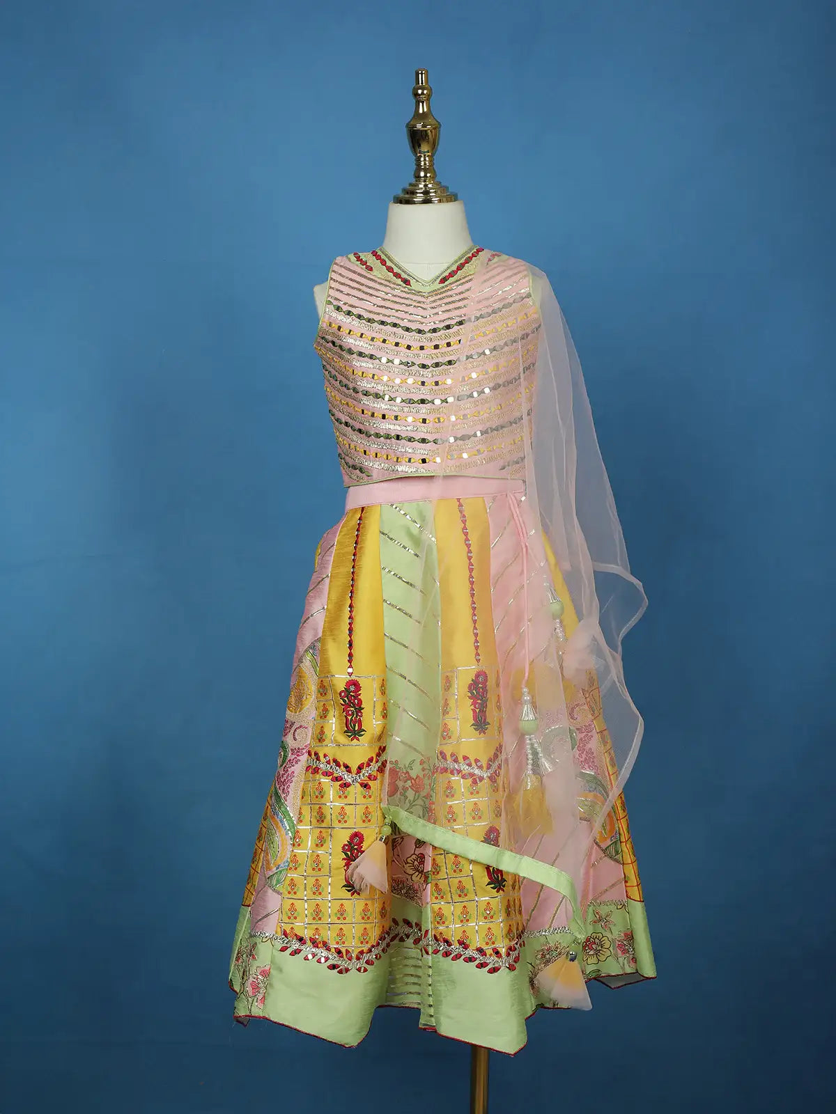 Light Pink Floral Design Silk Kids Lehenga With Dupatta - Diadem