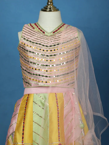 Light Pink Floral Design Silk Kids Lehenga With Dupatta - Diadem