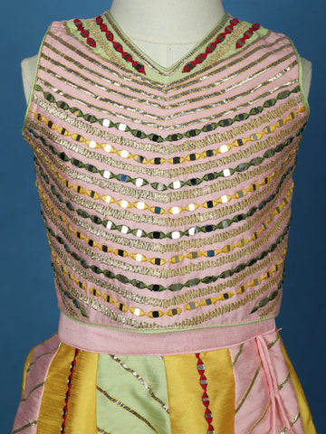 Light Pink Floral Design Silk Kids Lehenga With Dupatta - Diadem