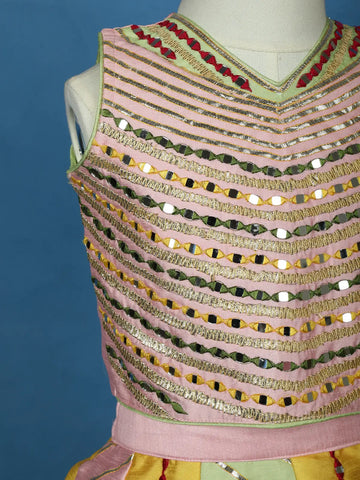 Light Pink Floral Design Silk Kids Lehenga With Dupatta - Diadem