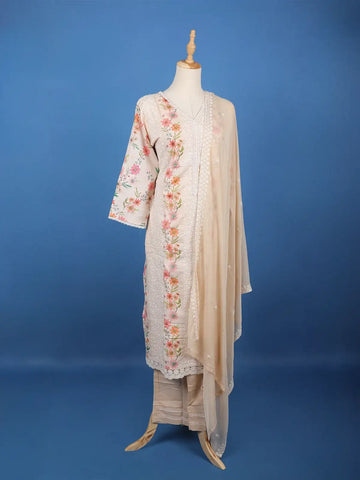 Light Pink Floral Designed Cotton Salwar Suit - Diadem