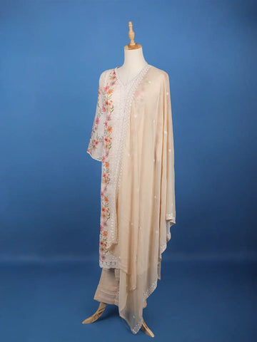 Light Pink Floral Designed Cotton Salwar Suit - Diadem