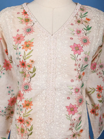 Light Pink Floral Designed Cotton Salwar Suit - Diadem