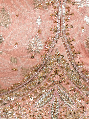 Light Pink Floral Embroidered Banarasi Silk Lehenga - Diadem