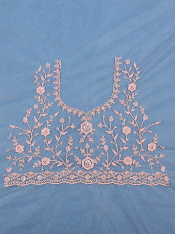 Light Pink Floral Embroidered Net Saree With Matching Blouse - Diadem