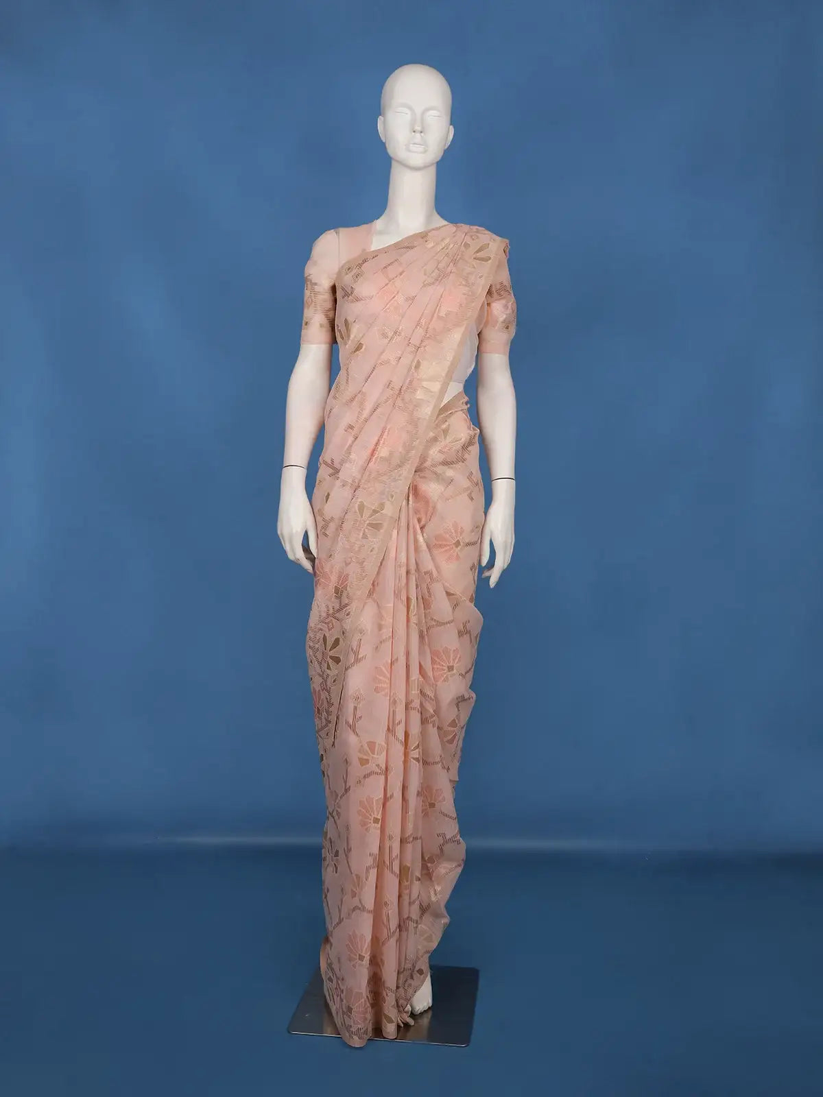 Light Pink Floral Woven Design Pure Cotton Saree