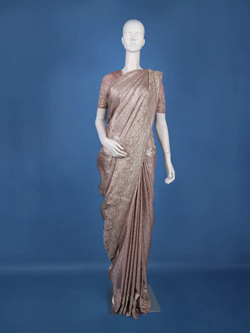 Light Pink Leaf Woven Design Banarasi Silk Saree - Diadem