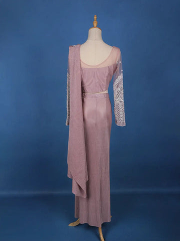 Light Pink Stripes Design Satin Ready To Wear Saree With Designer Blouse - Diadem