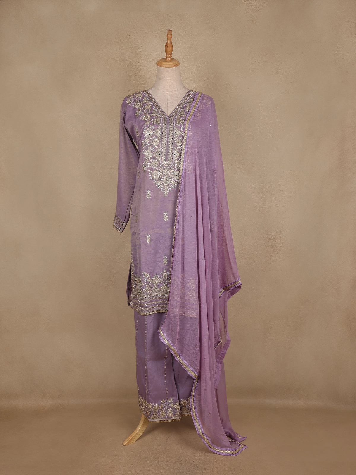 Light Purple Floral Design Silk Salwar Suit