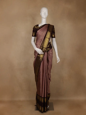 Light Purple Small Checks Woven Pure Kanchipuram Silk Saree - Diadem