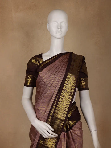 Light Purple Small Checks Woven Pure Kanchipuram Silk Saree - Diadem