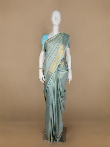 Light Blue Diamond Woven Pure Kanchipuram Silk Saree - Diadem