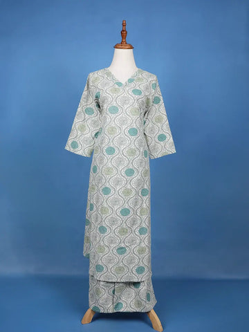 Light Blue Floral Designed Cotton Palazzo Salwar Suit - Diadem