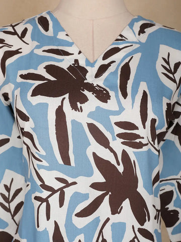 Light Blue Floral Designed Cotton Salwar Suit - Diadem