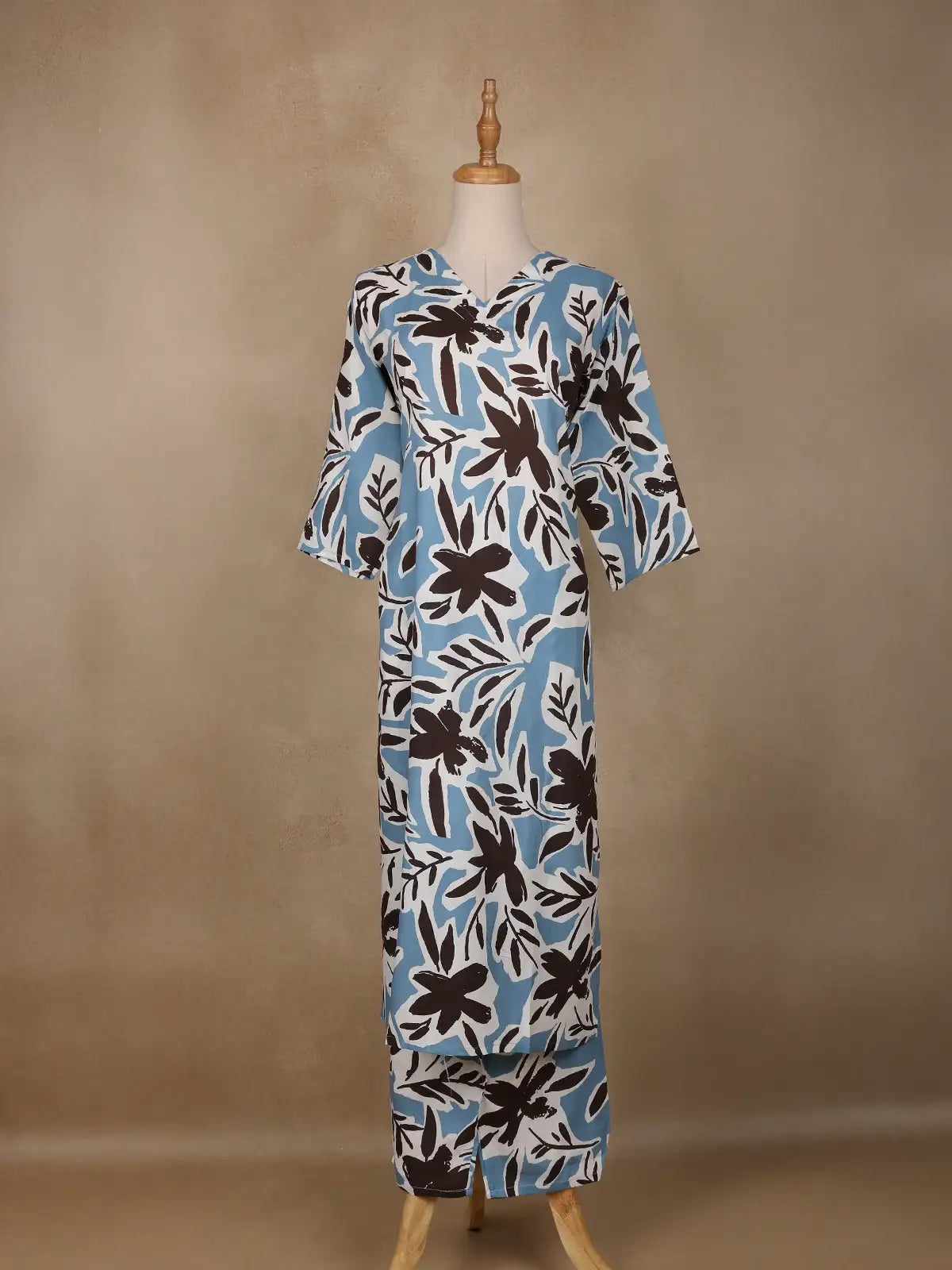 Light Blue Floral Designed Cotton Salwar Suit - Diadem