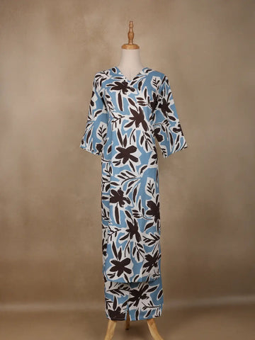 Light Blue Floral Designed Cotton Salwar Suit - Diadem