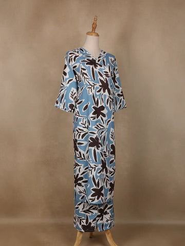 Light Blue Floral Designed Cotton Salwar Suit - Diadem