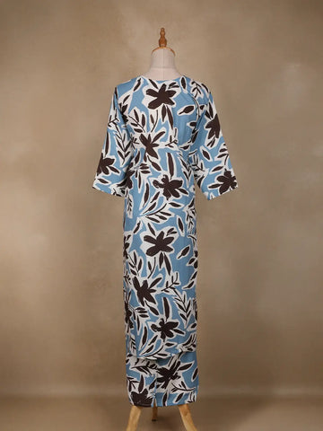 Light Blue Floral Designed Cotton Salwar Suit - Diadem