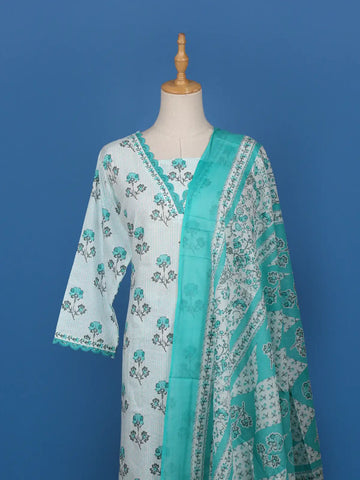 Light Blue Floral Designed Cotton Salwar Suit - Diadem