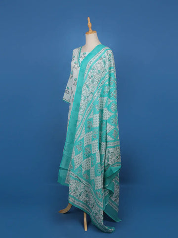 Light Blue Floral Designed Cotton Salwar Suit - Diadem